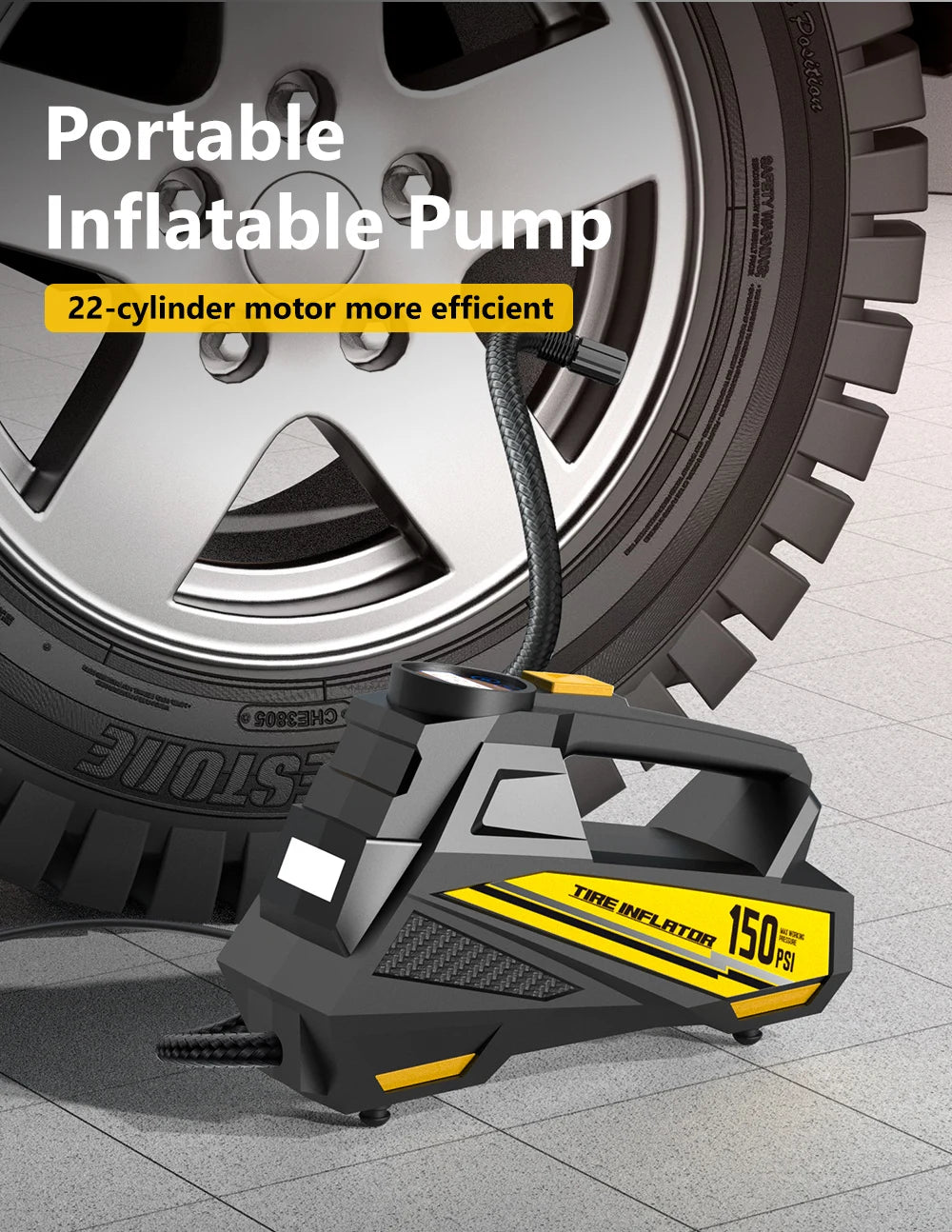 Melantra-Baase. Car Air Compressor 12V 150PSI Portable Tire Inflator C3012
